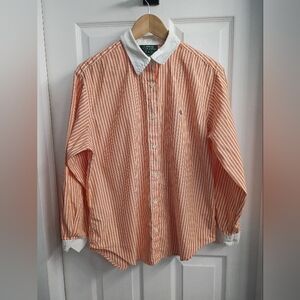 Lauren by Ralph Lauren Orange Striped Button Down Collared Shirt
